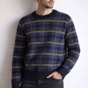 Todd Snyder Sz M Merino Wool Blue Plaid Knit Academia Sweater
